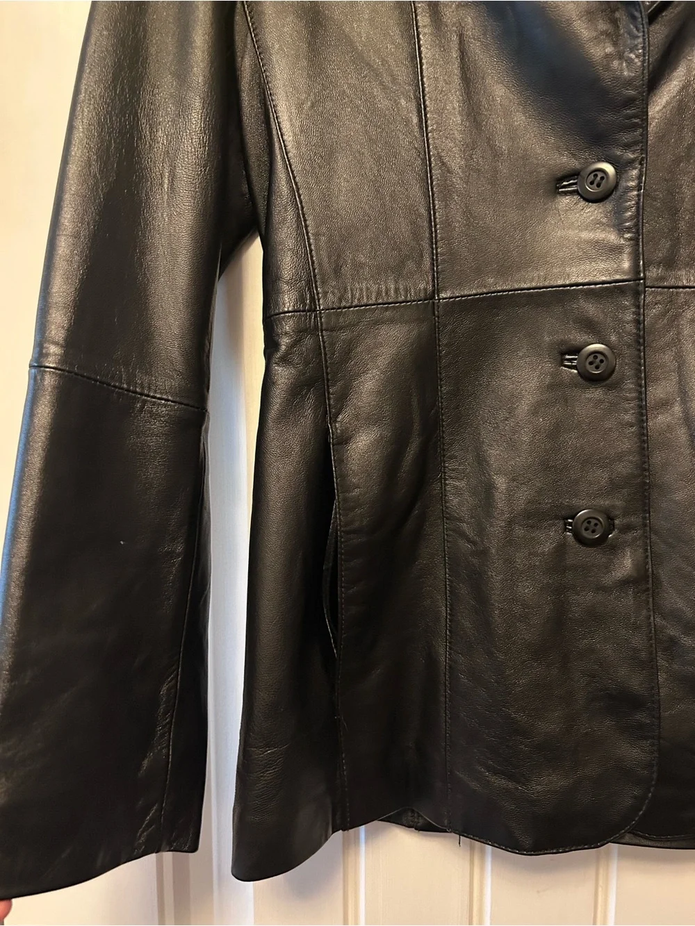 VINTAGE Genuine Leather Blazer Jacket - Black - Picture 3 of 6
